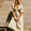 Amiee Pleated Linen Midi Dress