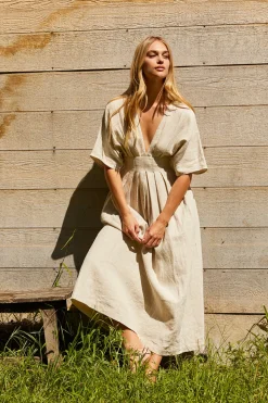 Amiee Pleated Linen Midi Dress