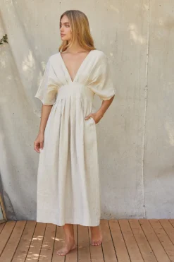 Amiee Pleated Linen Midi Dress