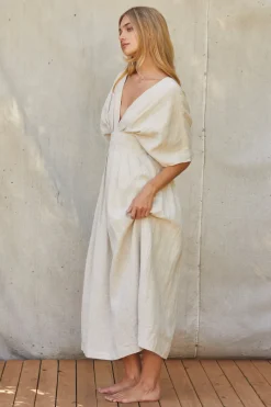 Amiee Pleated Linen Midi Dress