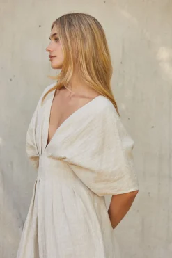 Amiee Pleated Linen Midi Dress