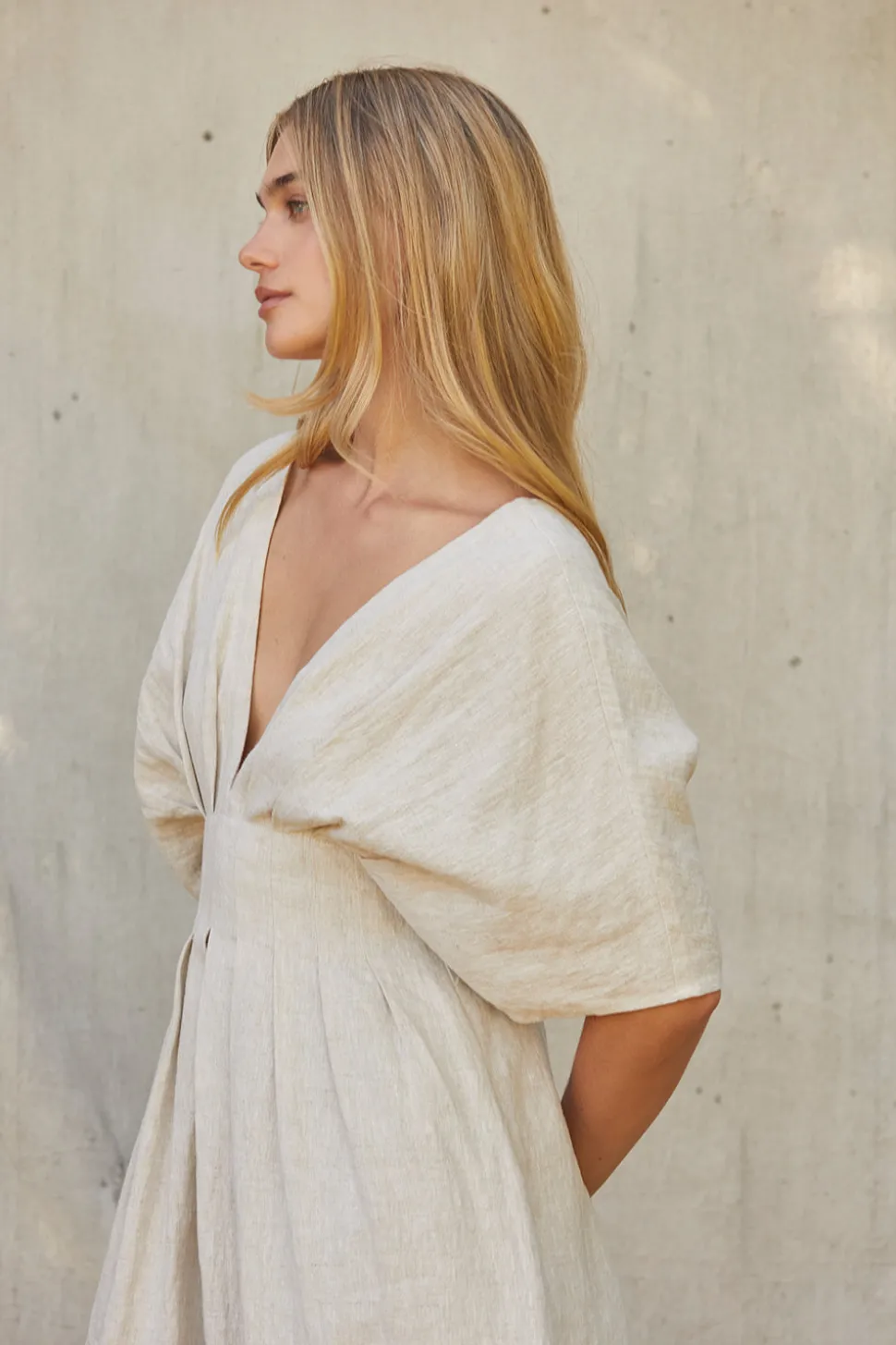 Amiee Pleated Linen Midi Dress