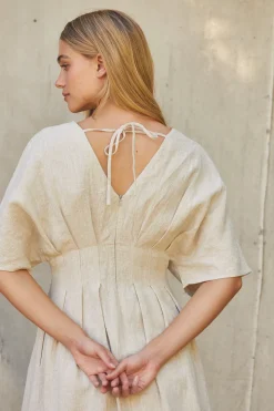 Amiee Pleated Linen Midi Dress