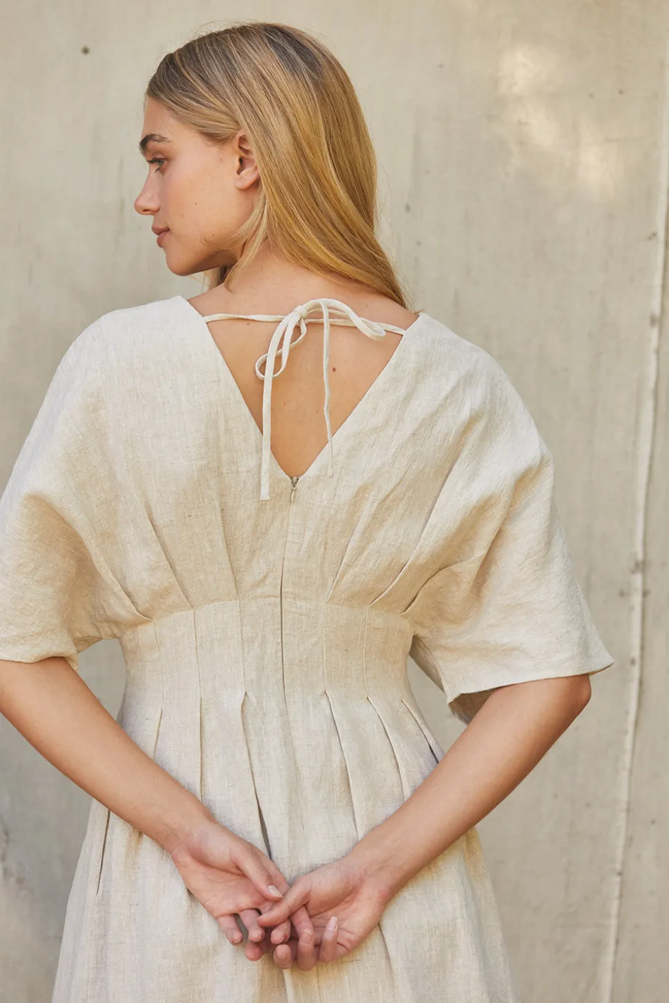 Amiee Pleated Linen Midi Dress