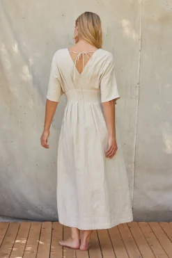 Amiee Pleated Linen Midi Dress