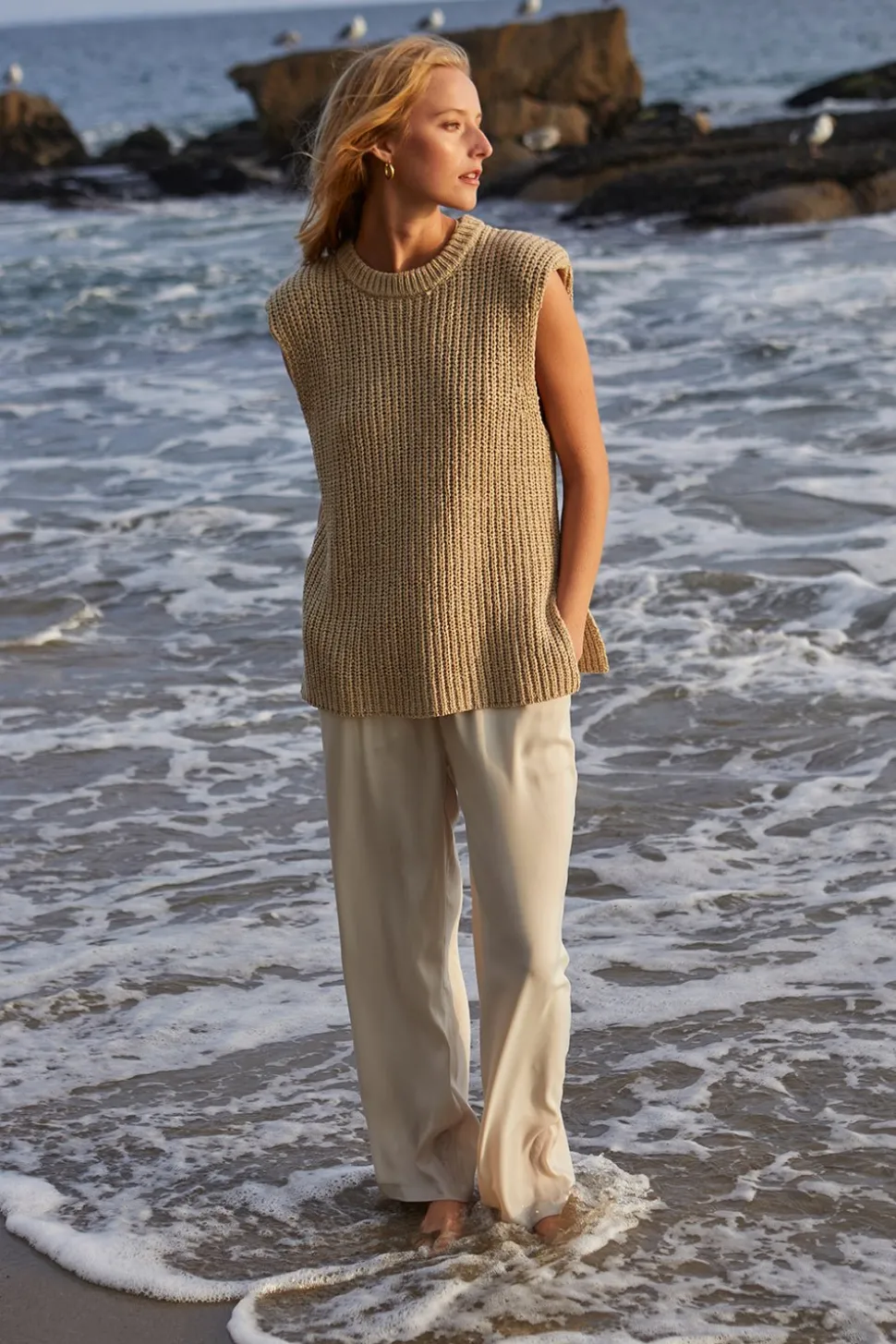 Bora Knit Top - Beige & Cool Grey