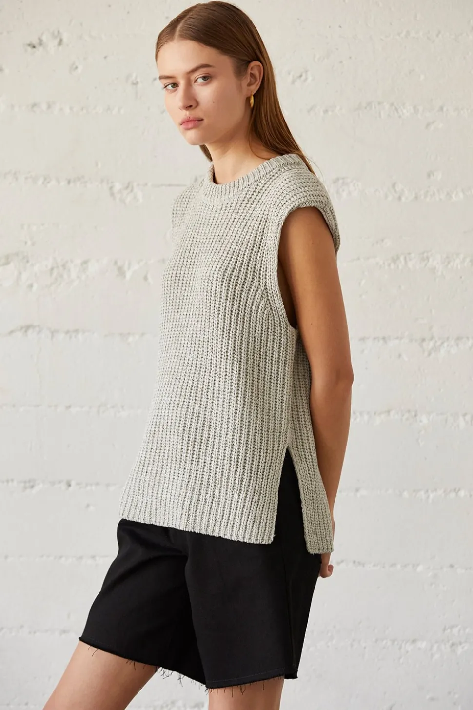 Bora Knit Top - Beige & Cool Grey
