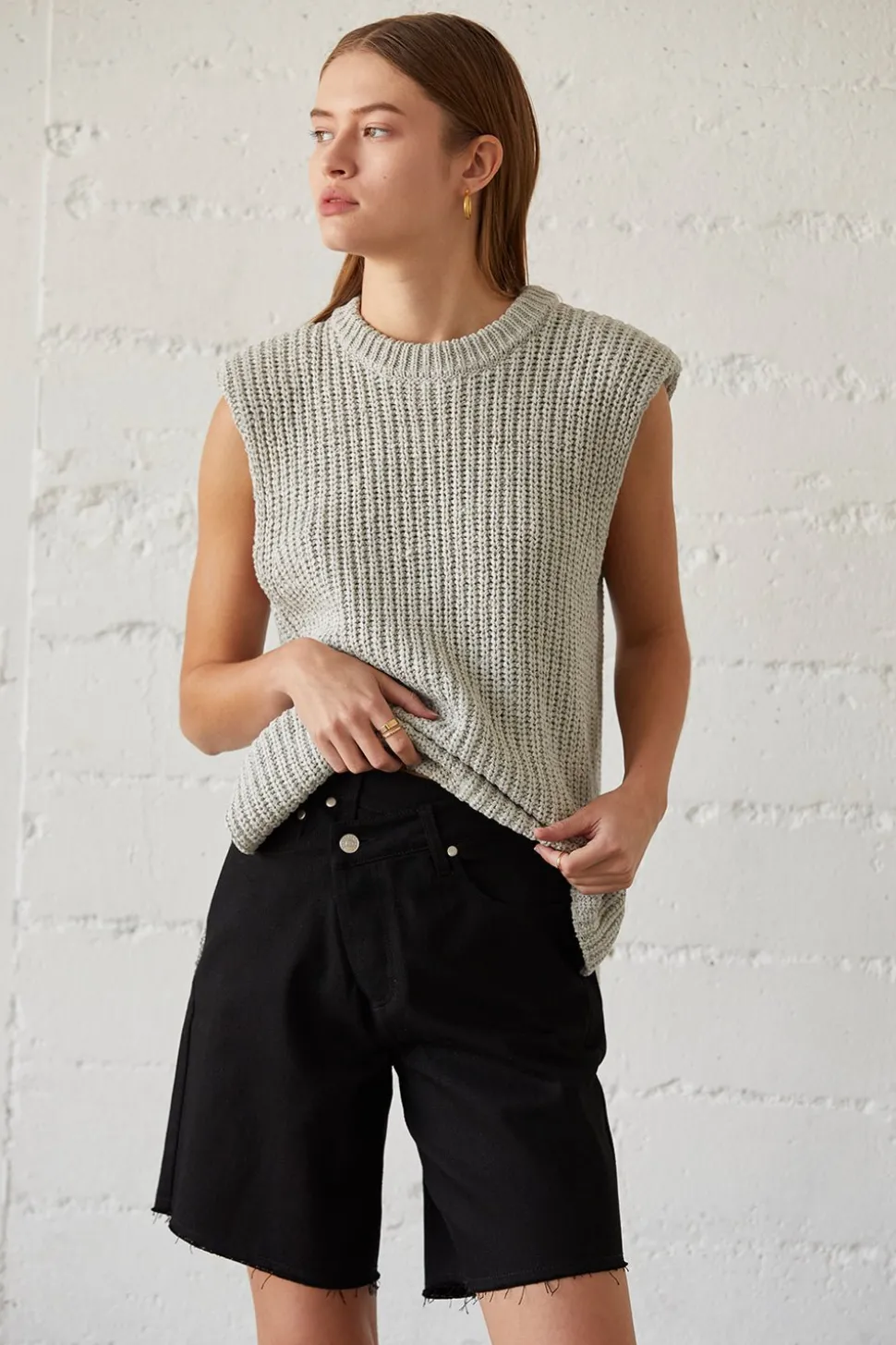 Bora Knit Top - Beige & Cool Grey
