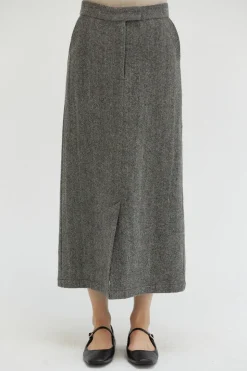 Brianna Brushed Herringbone Midi Skirt