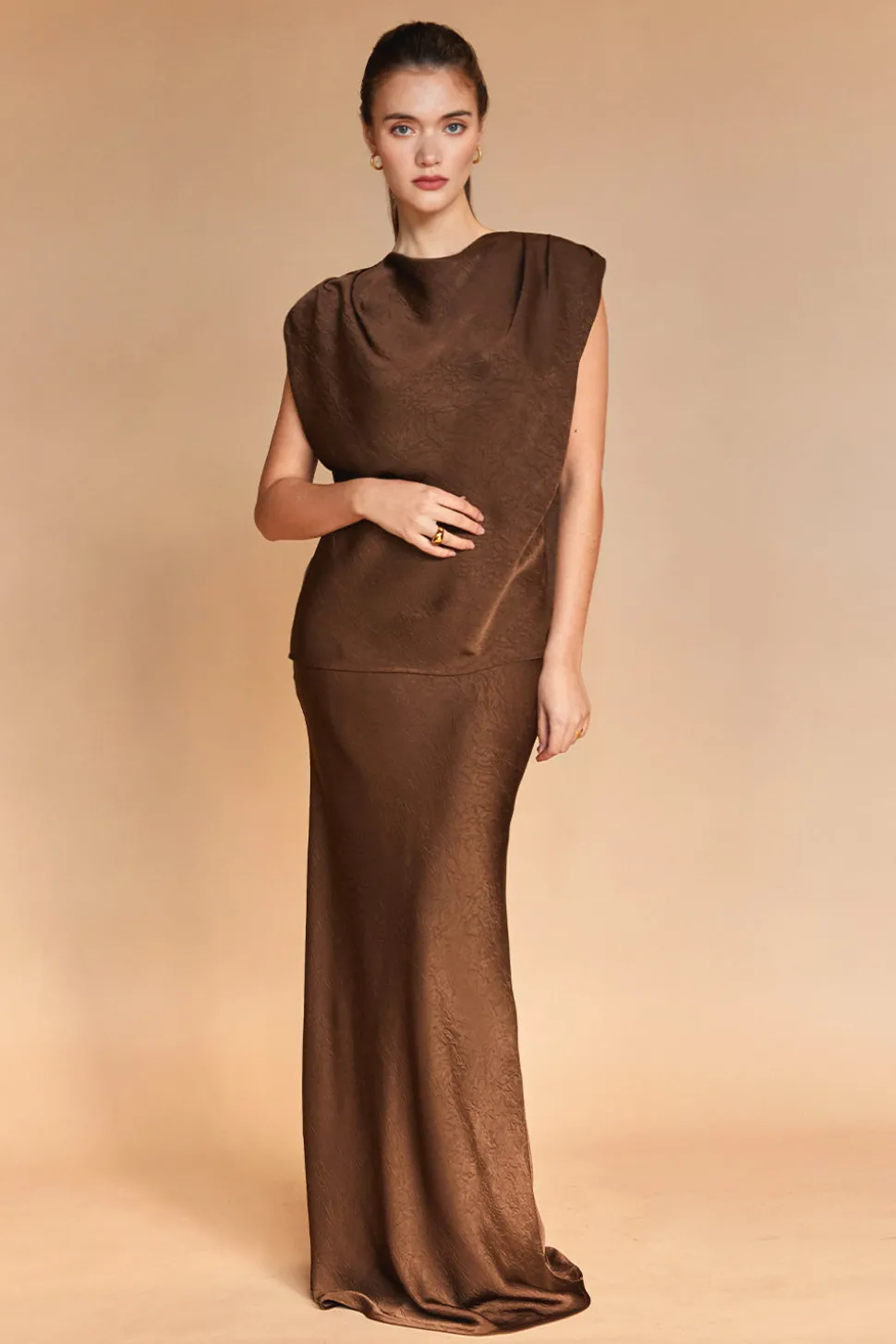 Claire Cowl Neck Crushed Satin Top