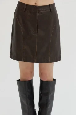 Cleo Distressed Vegan Leather Mini Skirt