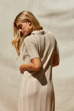 Edie Ribbed Sweater Knit Polo Dress
