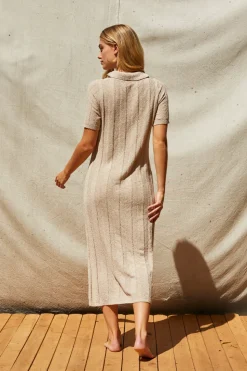 Edie Ribbed Sweater Knit Polo Dress