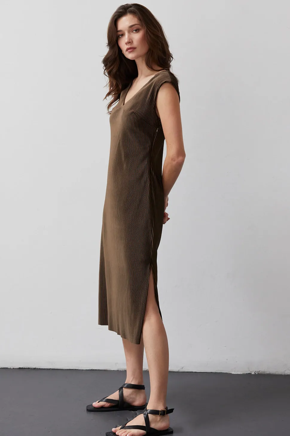 Estelle Knit Plisse Midi Dress
