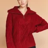 Finley Front Zip Chunky Cable Knit Sweater