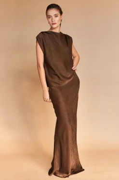 Iris Crushed Satin Maxi Skirt