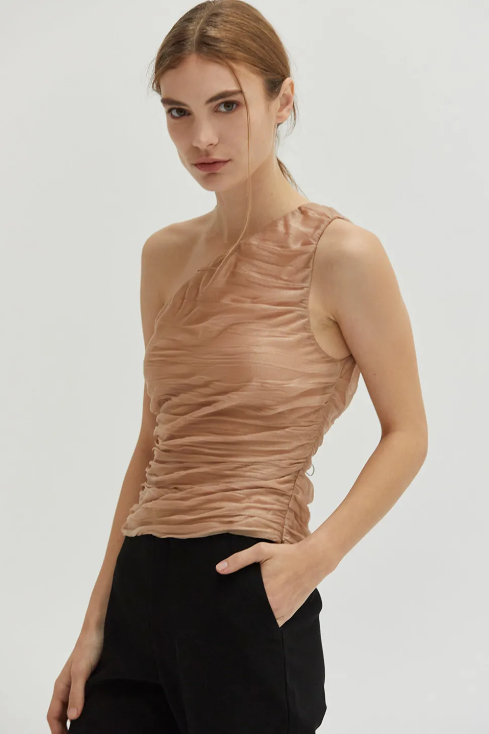 Ivy One Shoulder Mesh Top