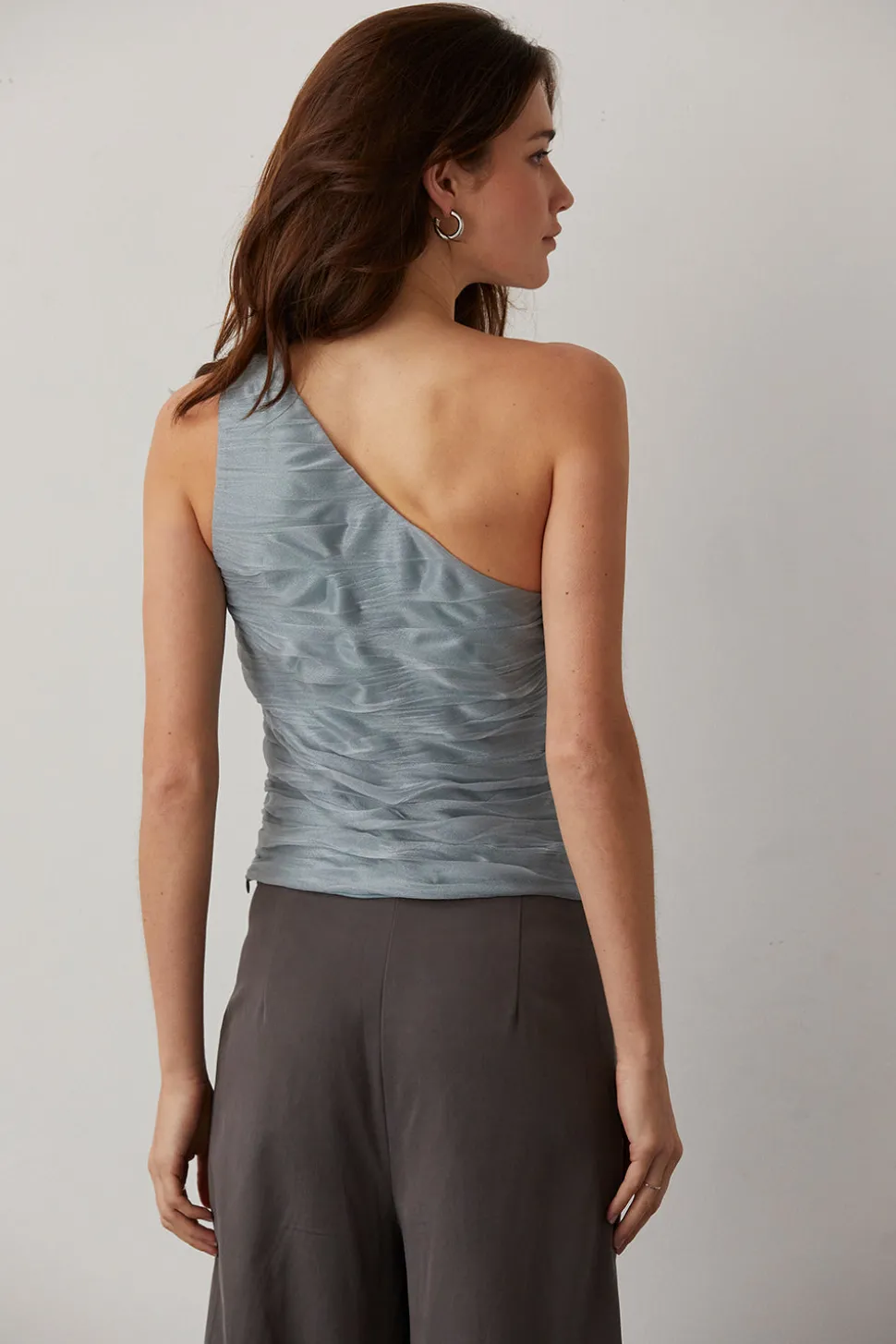 Ivy One Shoulder Mesh Top - ICE BLUE
