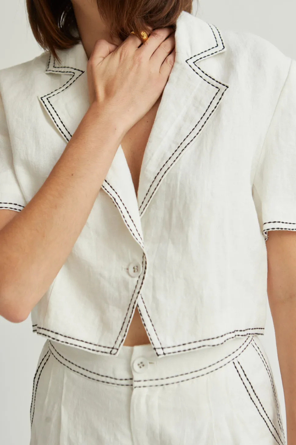 Jessie Contrast Stitch Blazer Top