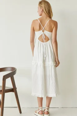 Leah Mixed-Media Midi Dress