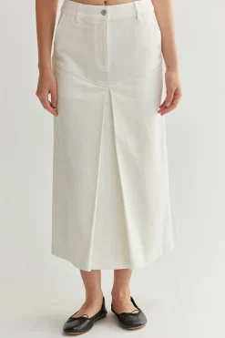 Lux White Denim Midi Skirt