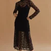 Scarlett Mock Neck Lace Midi Dress