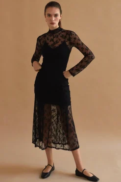 Scarlett Mock Neck Lace Midi Dress