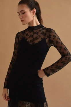 Scarlett Mock Neck Lace Midi Dress