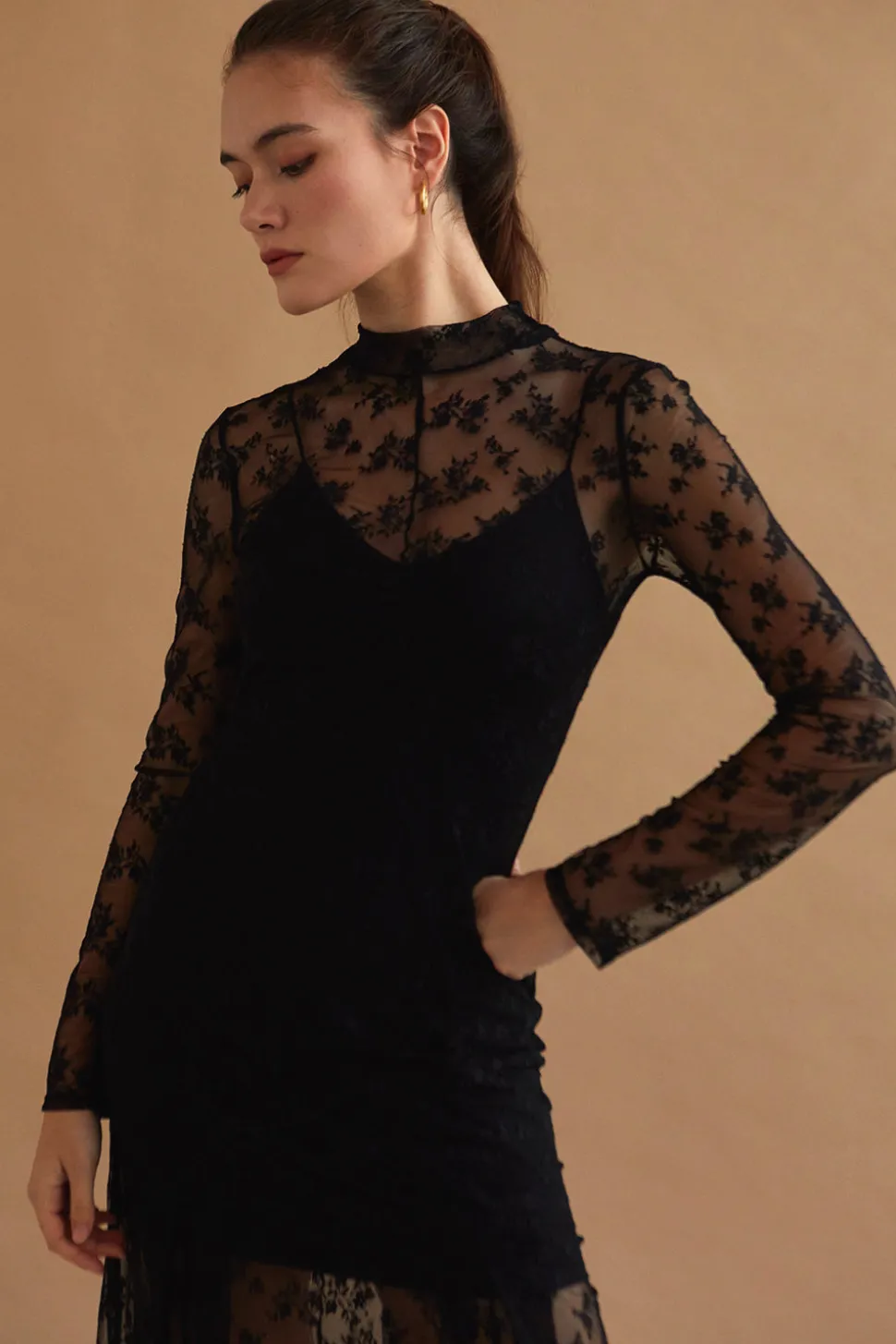 Scarlett Mock Neck Lace Midi Dress