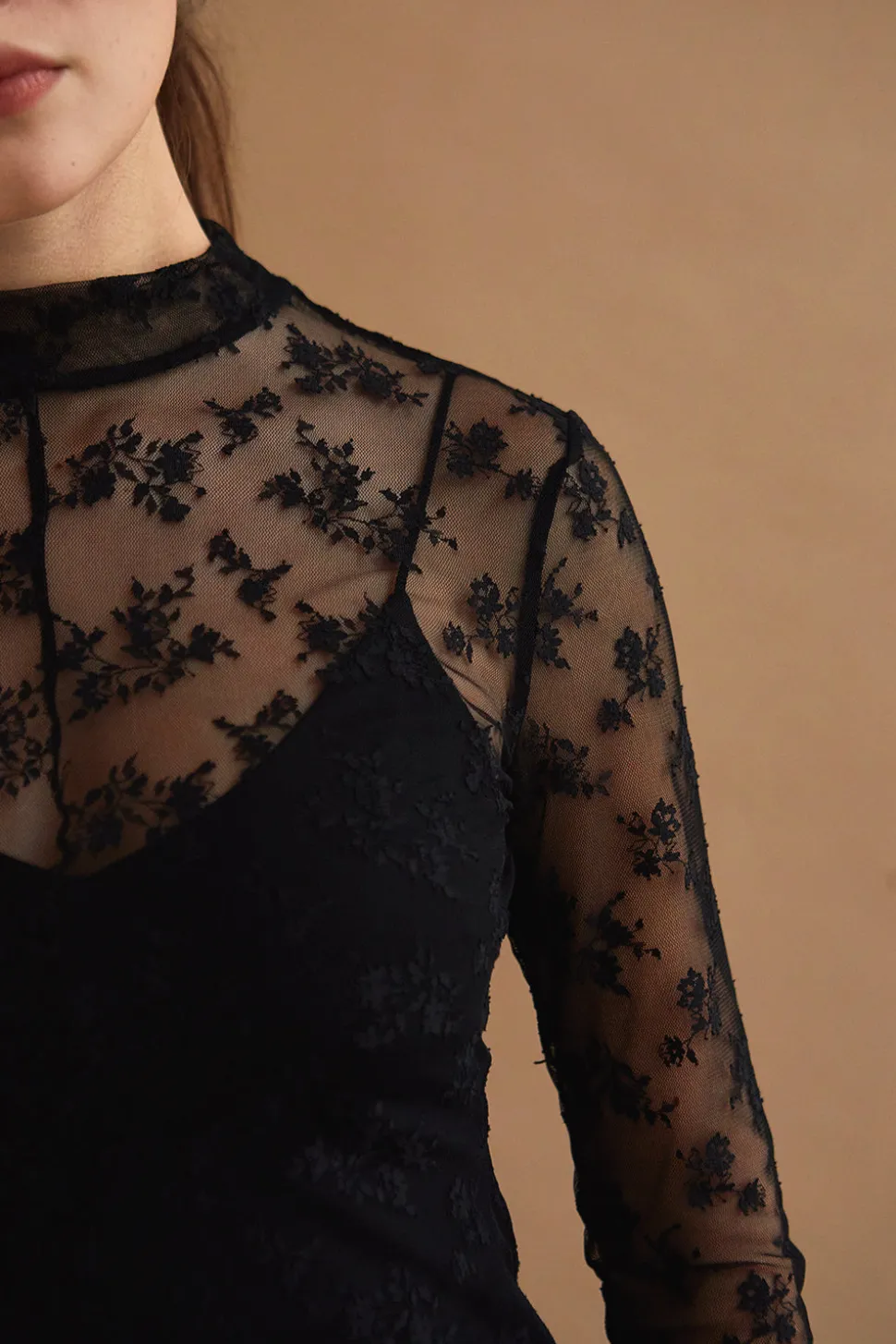 Scarlett Mock Neck Lace Midi Dress