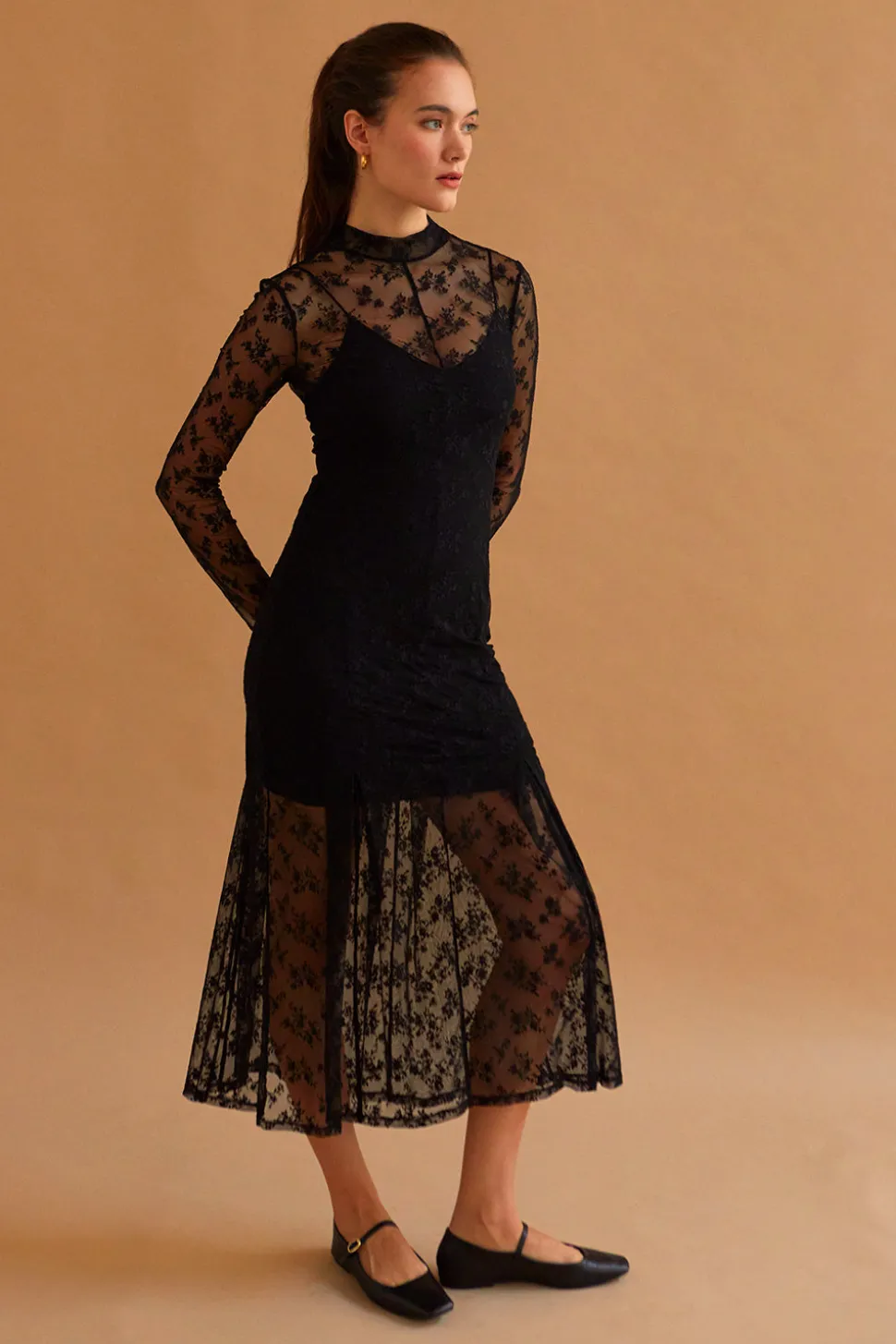 Scarlett Mock Neck Lace Midi Dress