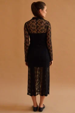 Scarlett Mock Neck Lace Midi Dress
