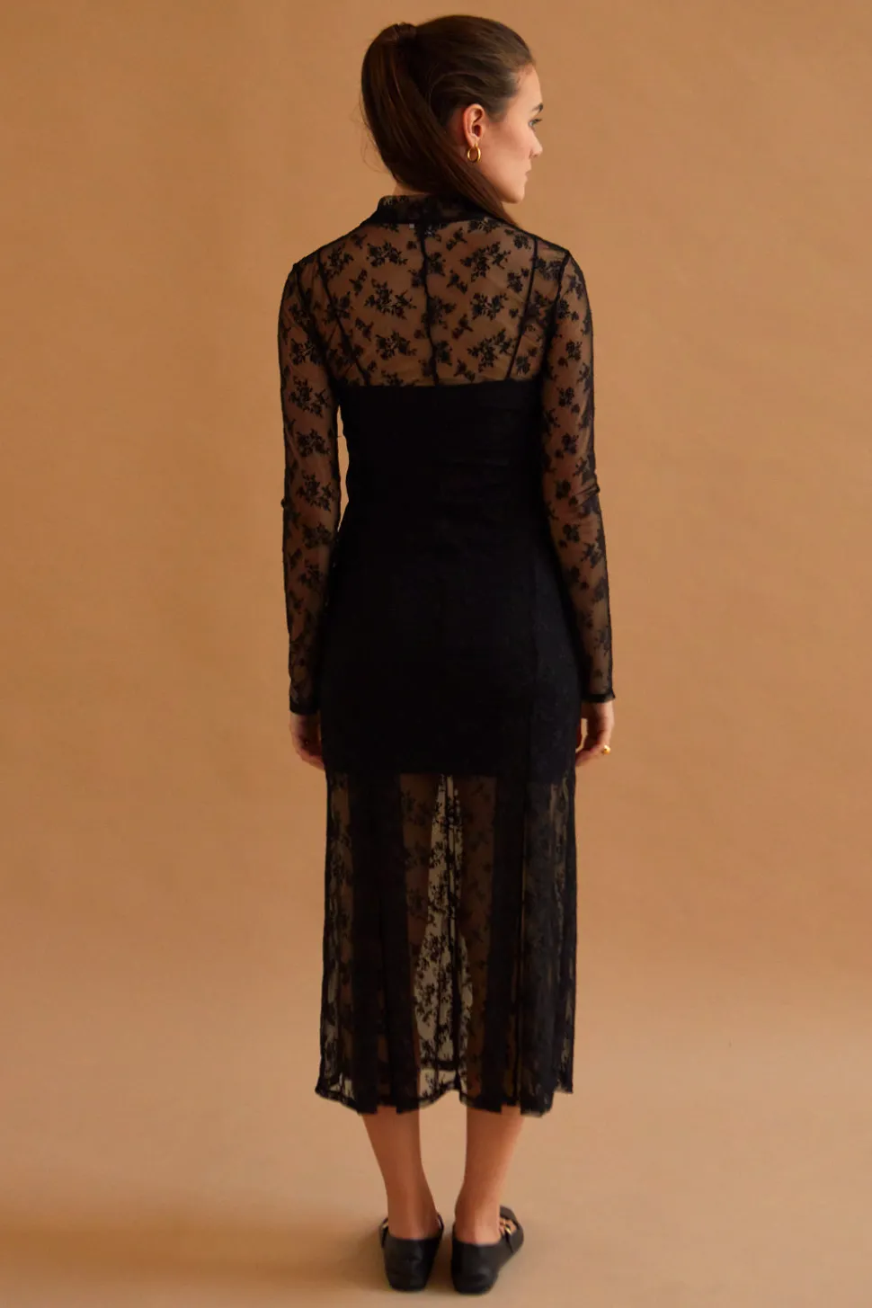 Scarlett Mock Neck Lace Midi Dress