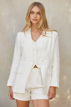 Zoey Collarless Linen Blazer