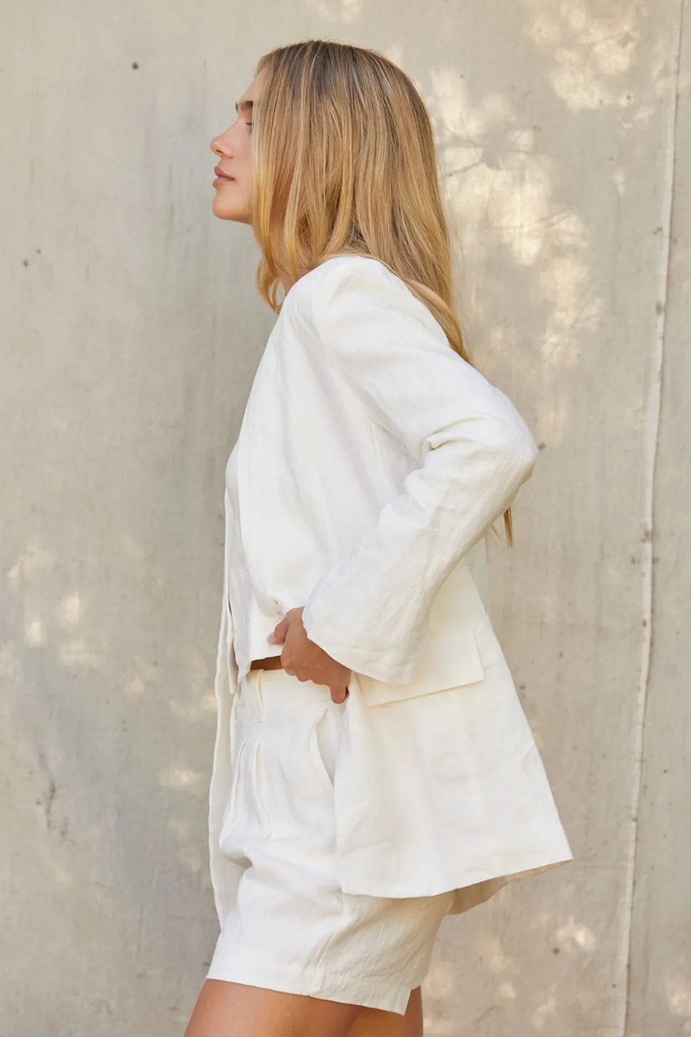 Zoey Collarless Linen Blazer