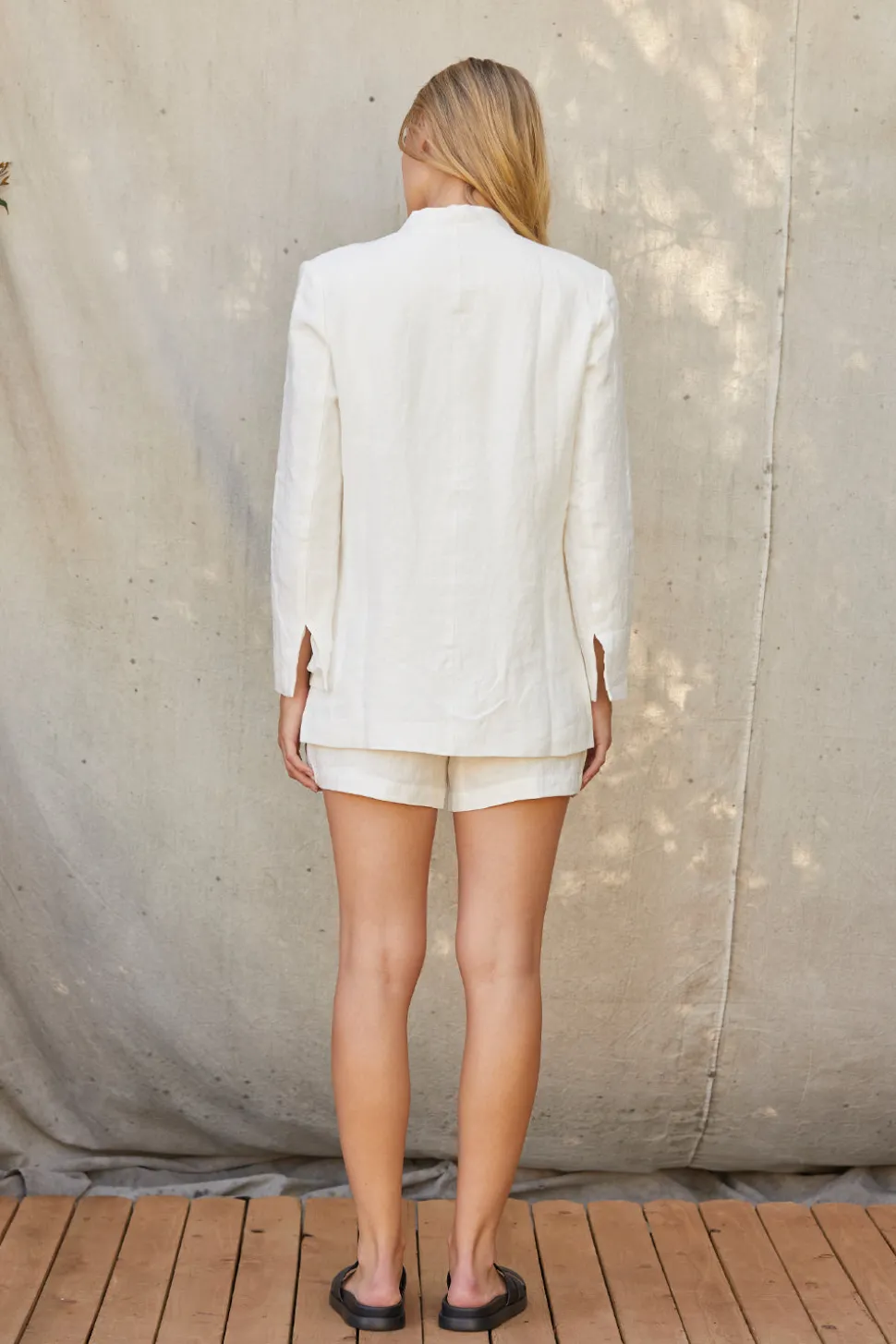 Zoey Collarless Linen Blazer
